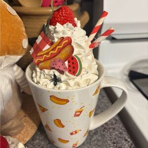 Whimsical Hot Dog Mug with Picnic faux dessert whipped cup topper